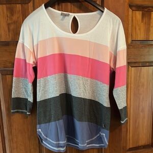 Talbots Relaxed White and Pink 3/4 Sleeve Blouse